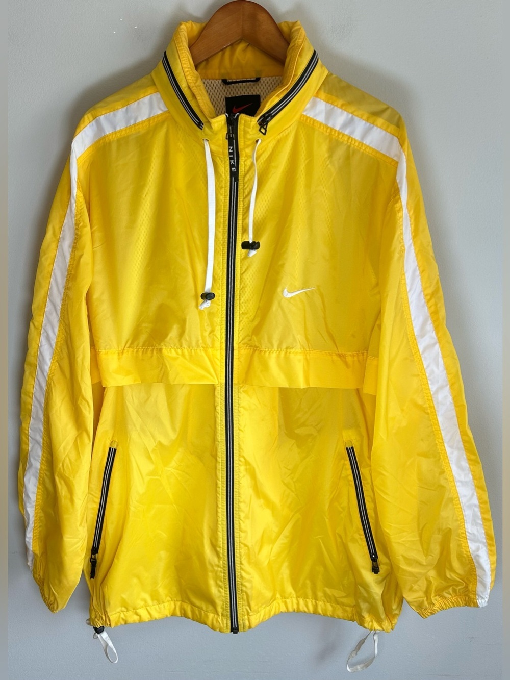 Vintage 80s/90s Nike Mens Windbreaker Jacket Size XL Zip Up Yellow White Stripes